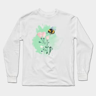 Beautiful Watercolor Bumble Bee and Flowers Long Sleeve T-Shirt